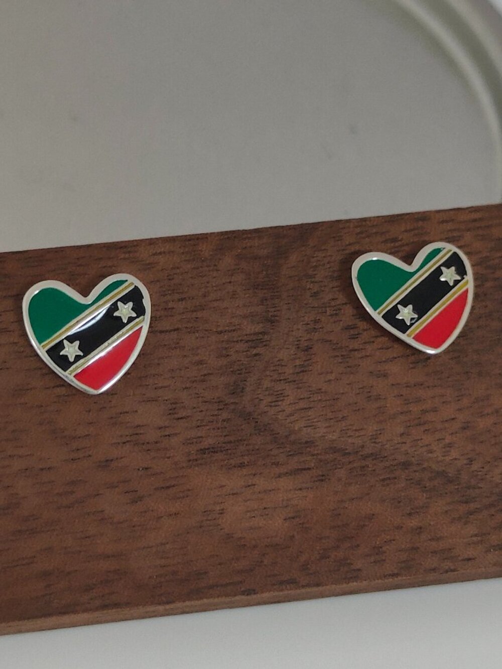 Saint Kitts and Nevis Flag Heart Stud Earring Exclusive Designed S925 Silver